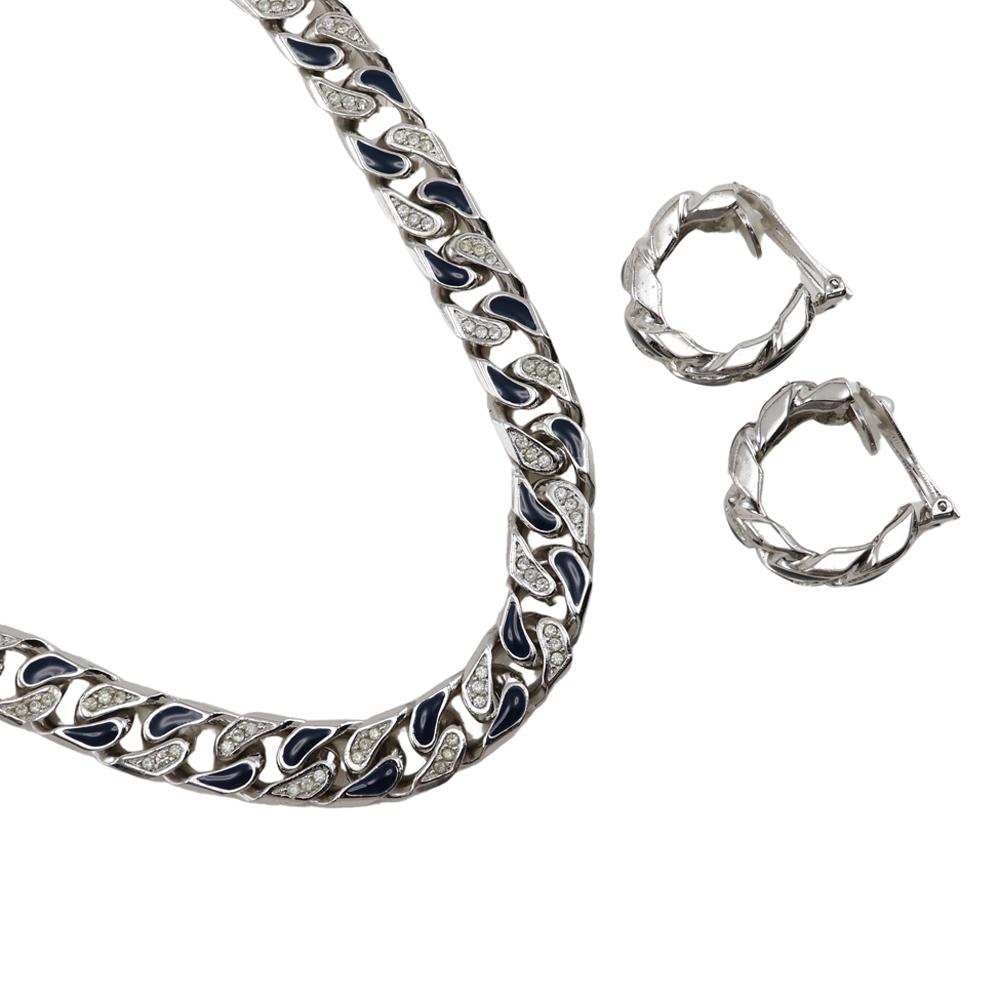 

Dior Earing set Necklace vintage Silver metallic/Rhinestone 109.2g Women Used