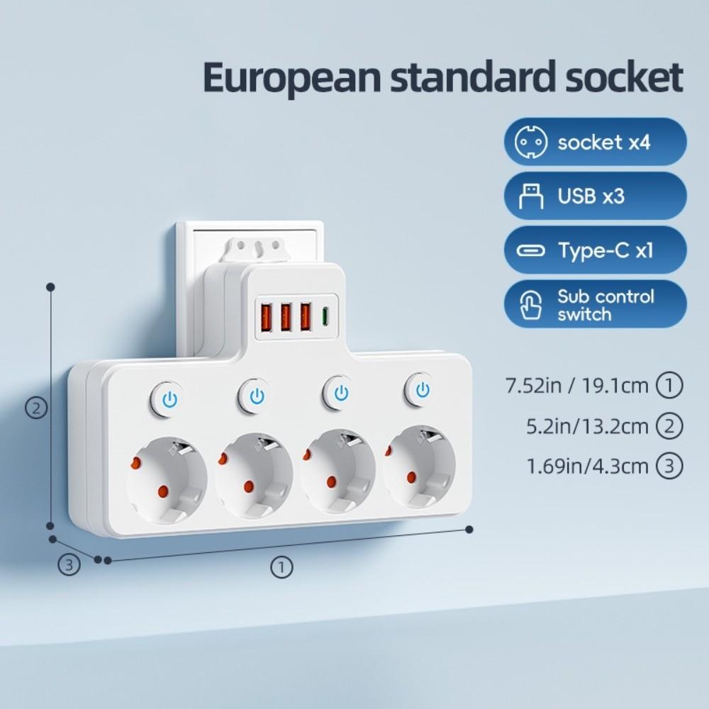 New EU Standard Power Strip Independent Switch Wall Mounted Charging Multiple Ports USB Charger Office Use