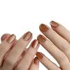 2025 Amber Cat Eye Manicure - Silk False Nail Tips with Flash Caramel Gold Glass Bead Design