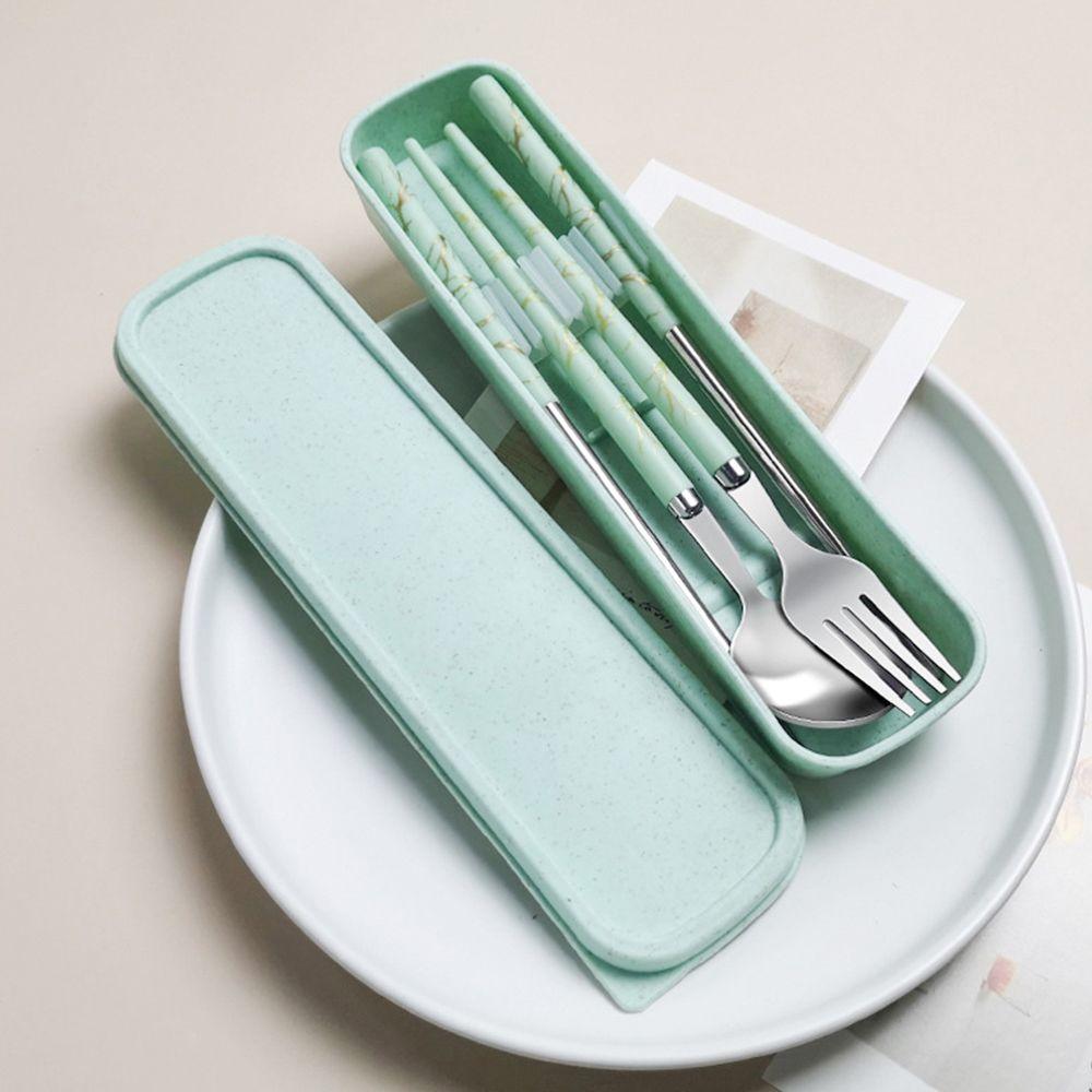 With Box Portable Reusable Camping Spoon Fork Chopsticks Set Dinnerware Cutlery Set Stainless Steel