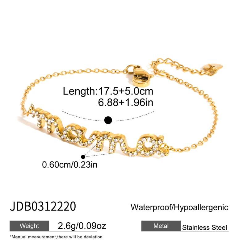 

Zircon Letter Mama Charm Bracelet For Women Minimalist Gold Pvd Plated Stainless Steel Bracelet Mother S Day Gift A4