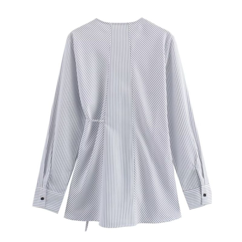Za2024 Summer New Product Women's Clothes Asymmetric Long Sleeves Stripes Kimono Coat Shirt 2010782 064
