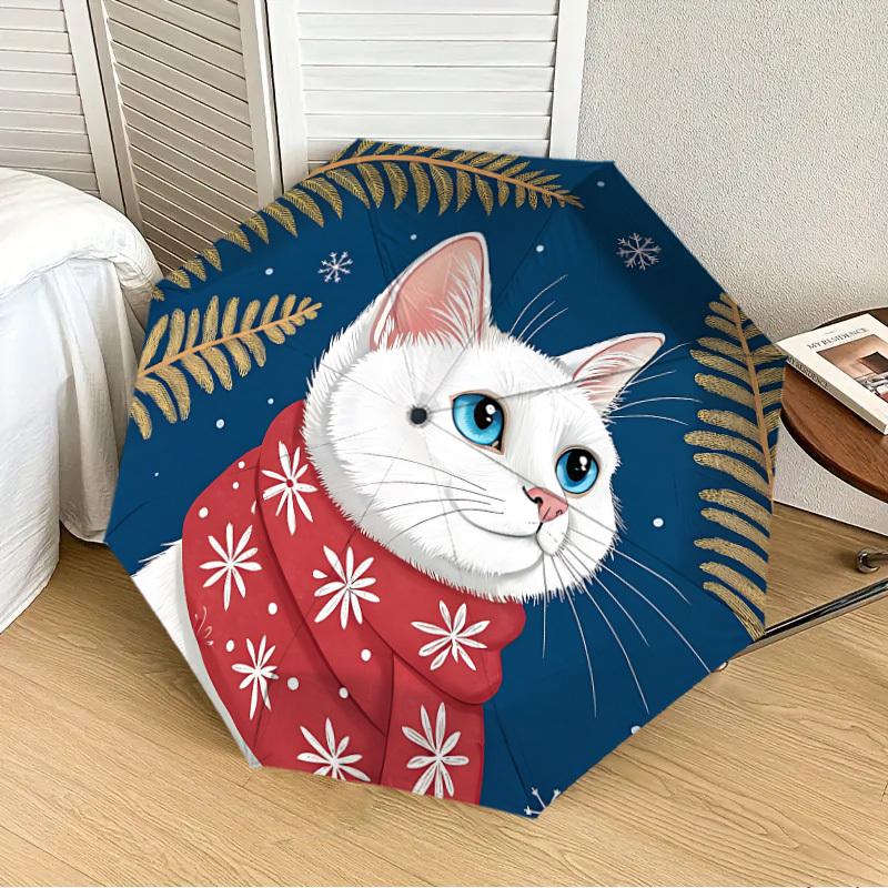 1pc Winter Cat Scarf Automatic Open/Close Umbrella, 8-Rib Sturdy Frame, Umbrella for Travel, Everyday, Formal Events Yy251126038