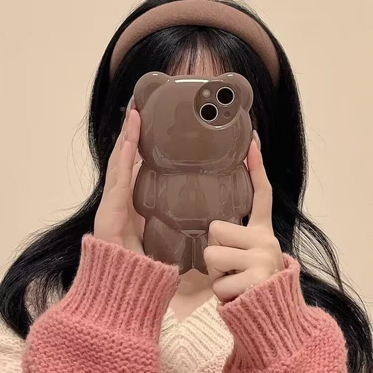 

Милый 3D жидкий силиконовый чехол для телефона с медведем для iPhone15 14 13 Pro Max 11 12 XR XS X 14Max противоударный чехол For iphone 12 Promax коричневый