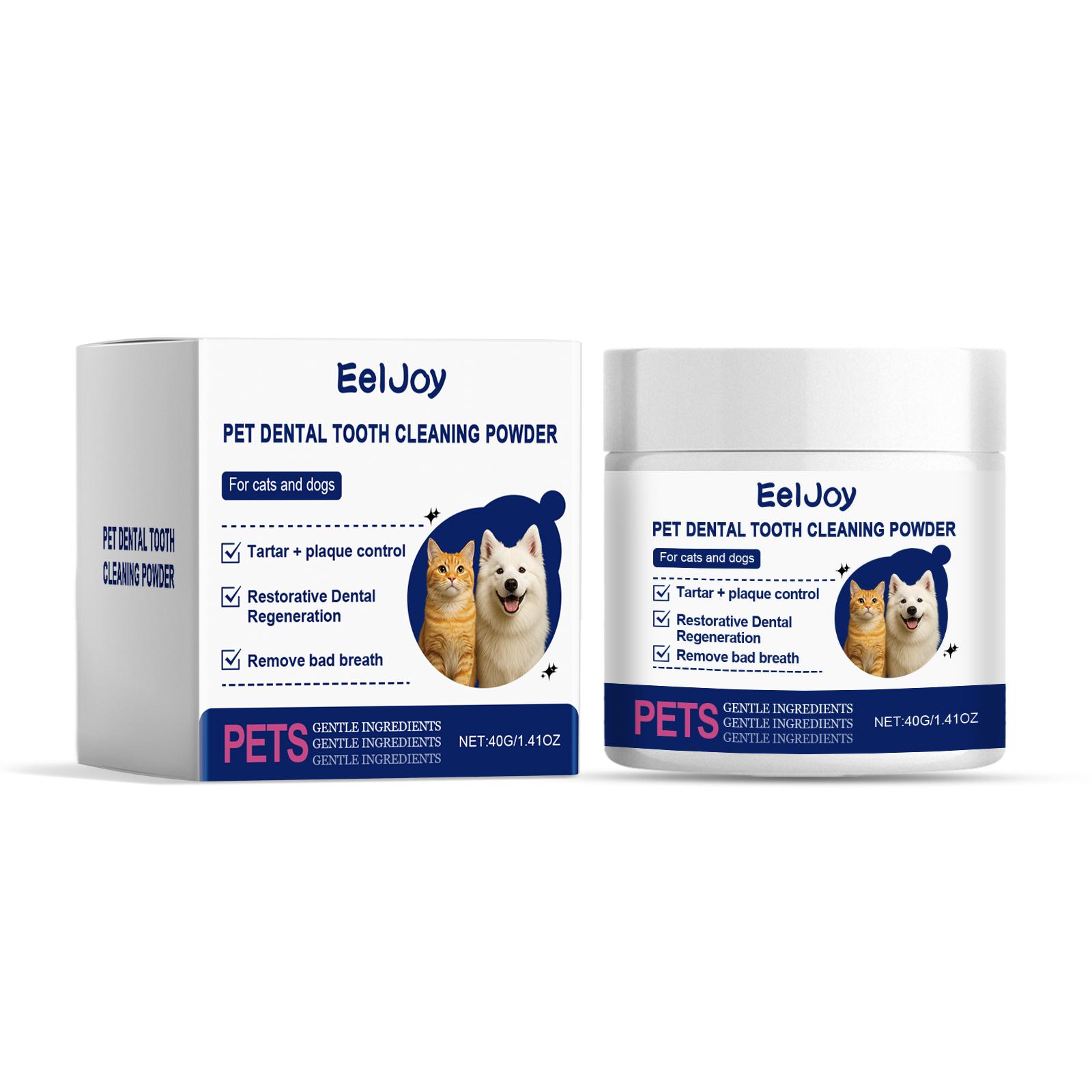 

EelJoy Pet Dental Cleaning Powder, for cats and dogs pet dental cleaning removes plaque and stains eliminates odor freshens breath pet oral care