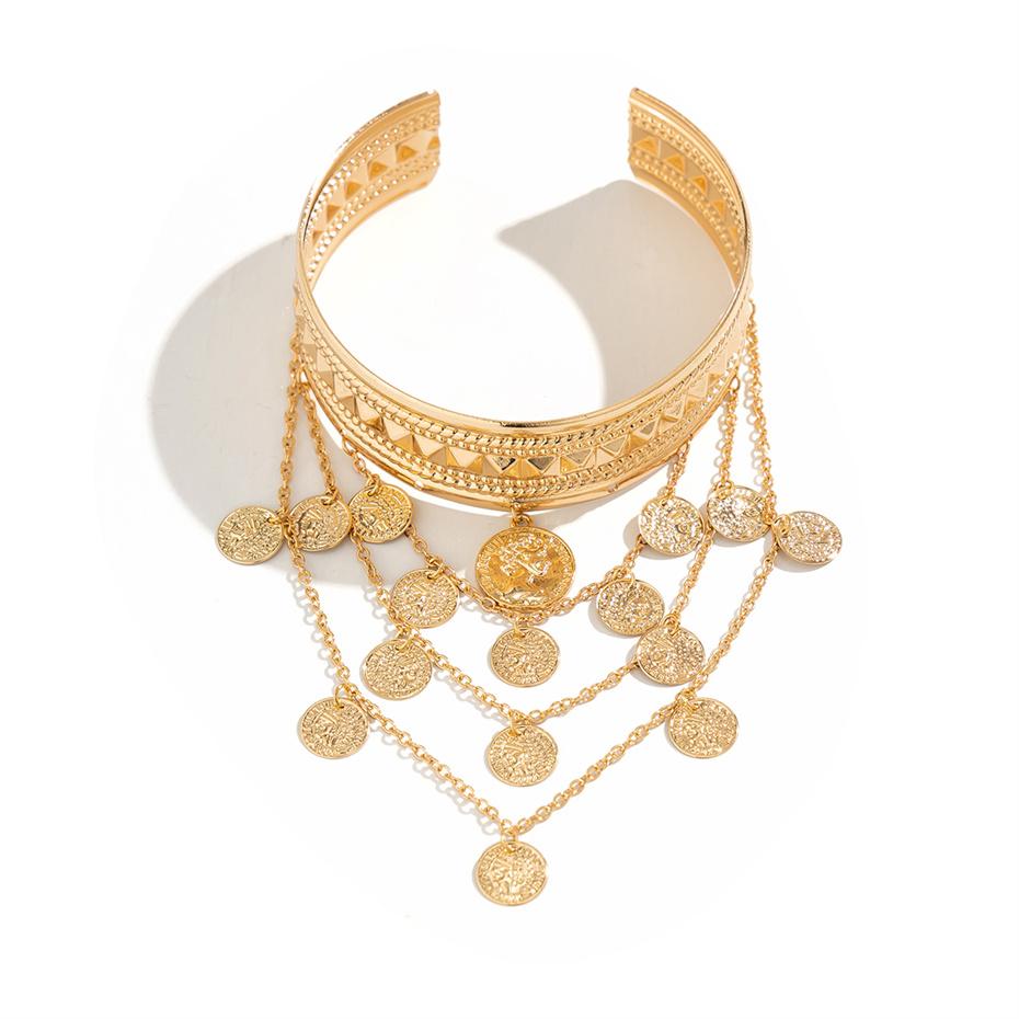 

Ingemark Панк Многослойный Браслет на предплечье с кисточками и подвеской-монетой для женщин Готический Открытый браслет-манжета Парный Ювелирное украшение для рук Подарок Новый золотой