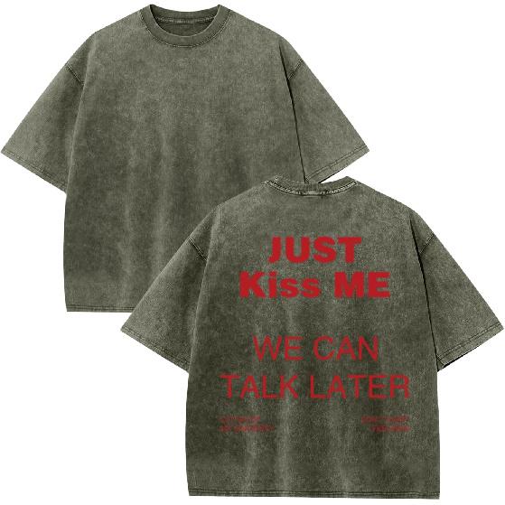 Herren Grafisches Crop Top Oversized Streetwear T-Shirts Just Kiss Me We Can Talk Later Shirt Säurewaschung T-Shirt