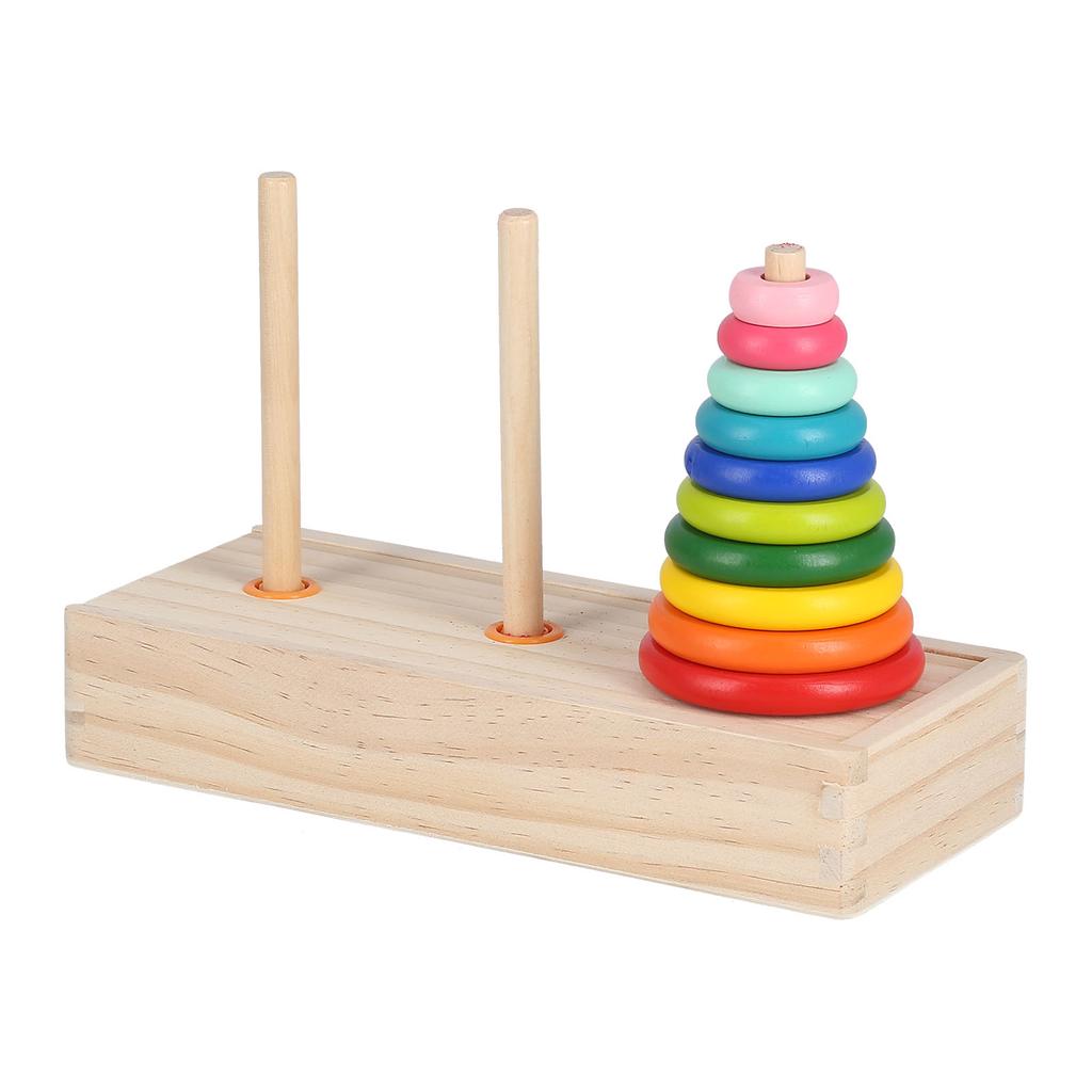 Tower of Hanoi 10 Rings Puzzle Wooden Logic Toy with Storage Box for Kids 5 Years Old and AboveL