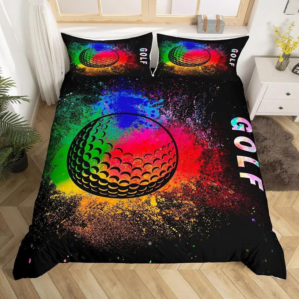 Golf Print Duvet Set Three-Piece Sports Game Theme Bedding Set