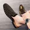 Luxury Trend Men Half Slippers Rock Punk Rivet Rhinestones Shoes Male Casual Mules Moccasins Breathable Loafers Zapatos Hombre
