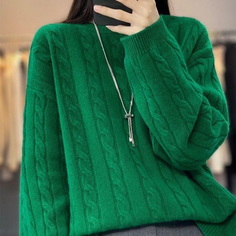 Pullover Female Autumn and Winter Pure Woolen Sweater Women Round Neck Long Sleeve Knitwear Loose and Versatile Pullover Sweater