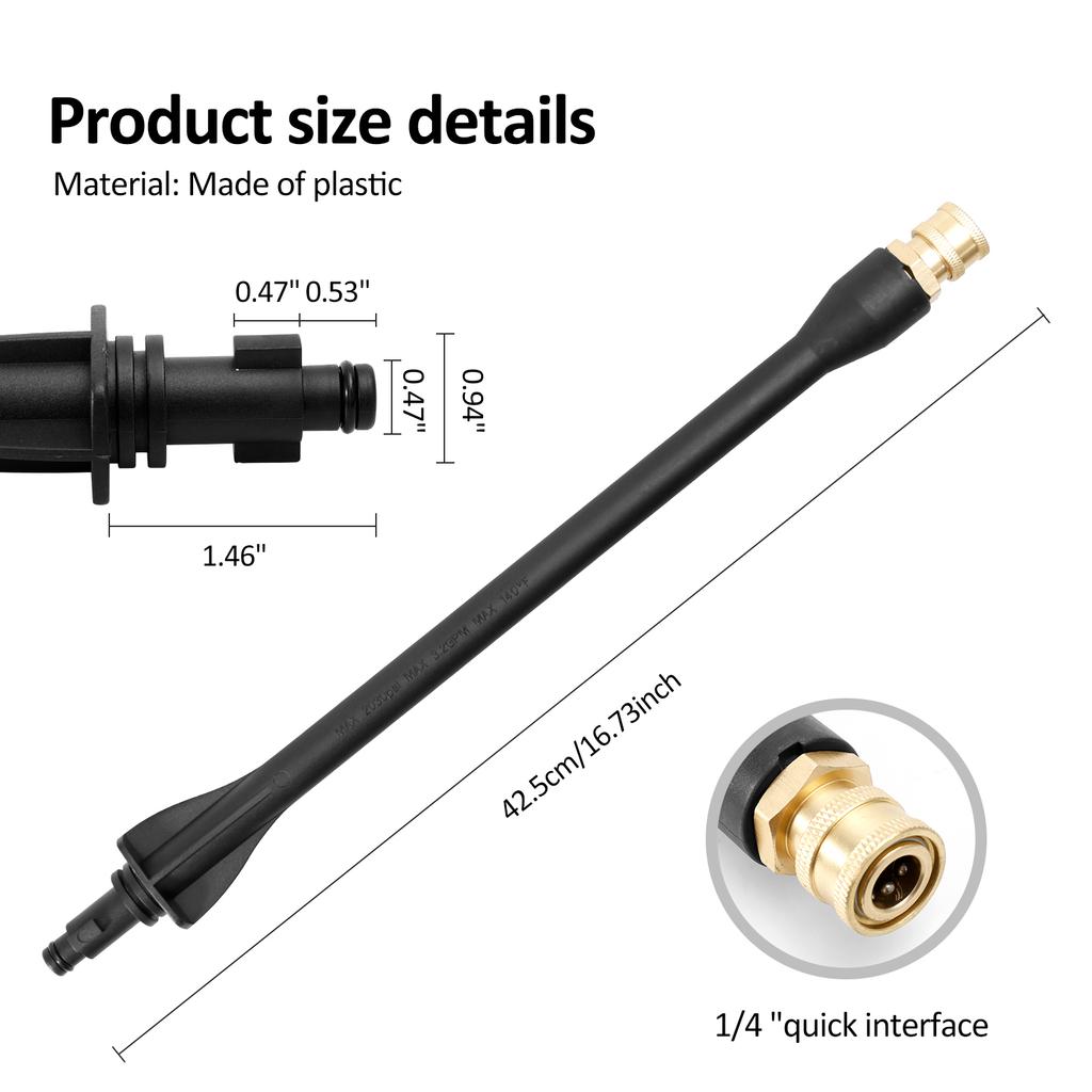 Pressure Washer Accessories 16 Inch Power Washer Replacement Wand with 5 Spray Tips and Turbo Nozzle for Cleaning Driveways Car