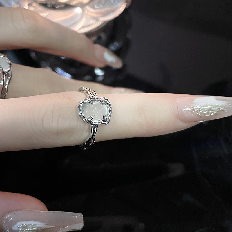 Opal Niche Design Cold Wind Irregular French Folds Premium Personality Gemstone Open Ring