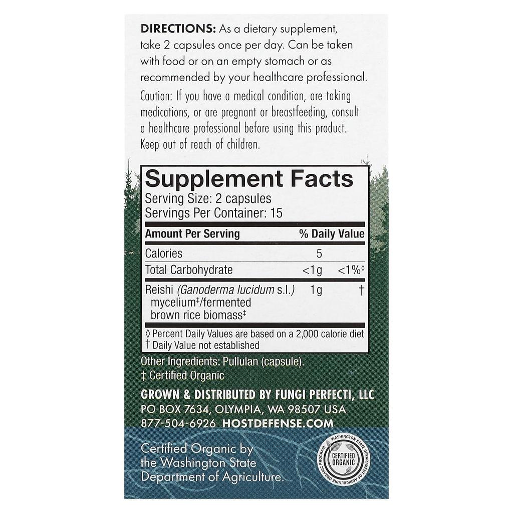 Mushroom, Reishi Mushroom, 30 Capsules (0.5G Per Capsule)