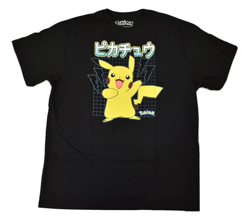 Pokemon Mens Pikachu Kanji Tech Grids Anime Gaming Shirt NWT 2XL