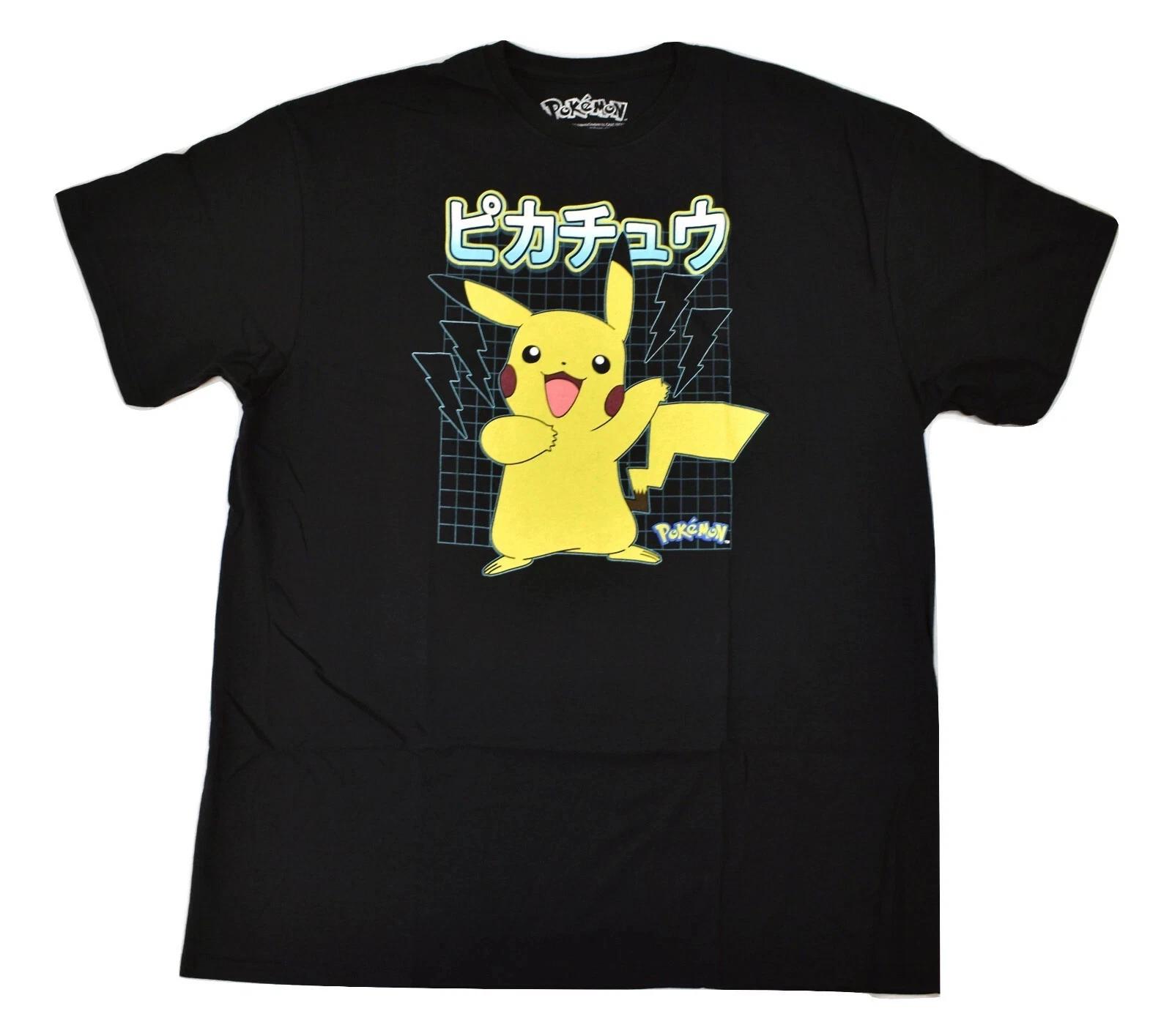 Pokemon Mens Pikachu Kanji Tech Grids Anime Gaming Shirt NWT 2XL S