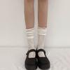 Japanese-style JK Lace Ruffle Slouch Socks for Women | Creamy White Calf-Length Half Socks - Sweet Short Knee-High Mesh Socks Summer Thin Style