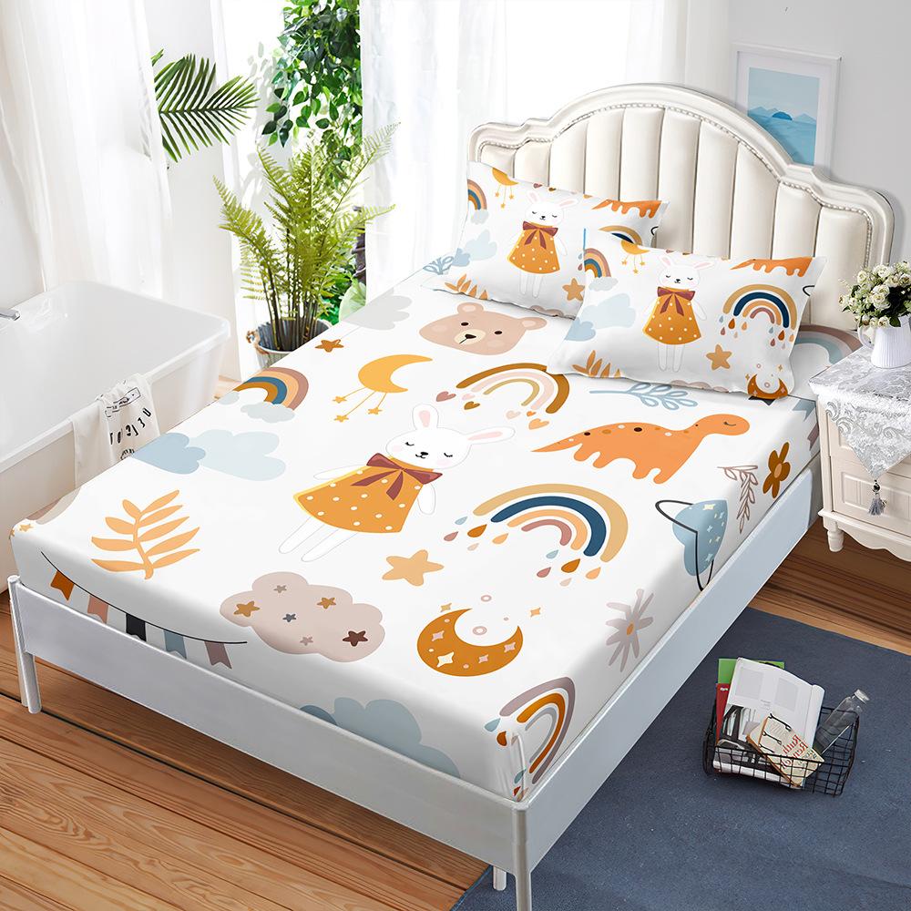 Mattress Three-Piece Illustration Cartoon Bedspread Pillowcase Mattress Protective Cover