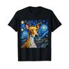 Starry Night Podenco T Shirt Black Vintage Graphic Top For Everyday Wear Breathable Stylish Homme Stretched Fashion