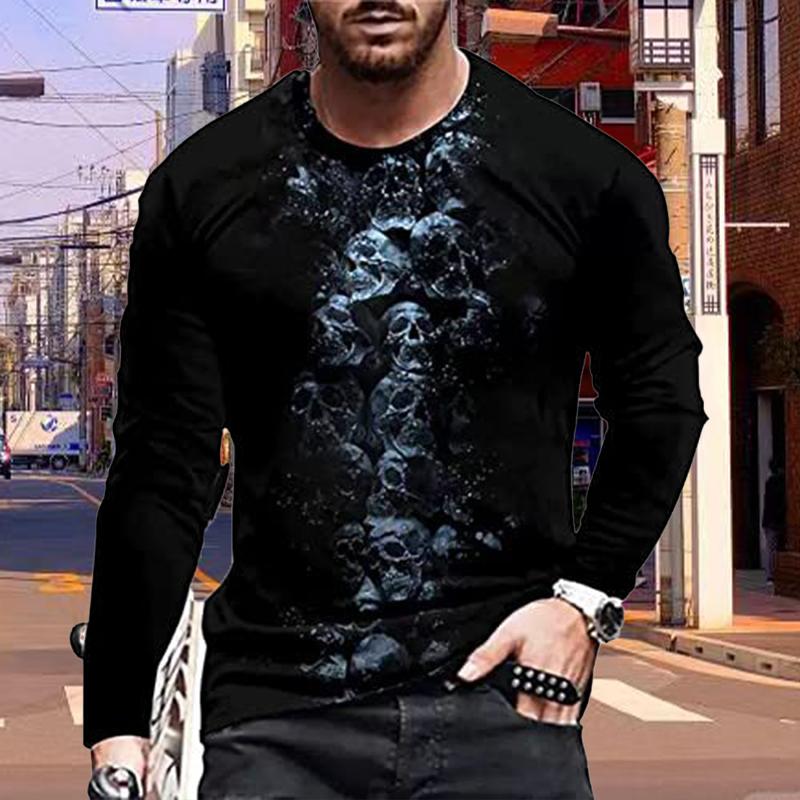 New 3D Greedy Snake Print Mens Tshirts Long Sleeve Tees Round Neck Casual Pullover Mens Clothing Plus Size