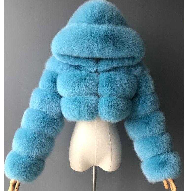 Furry Cropped Faux Fur Coats Jackets Women Fluffy Top Coat Hooded Straight Short Winter Fur Jacket Fashion Streetwear