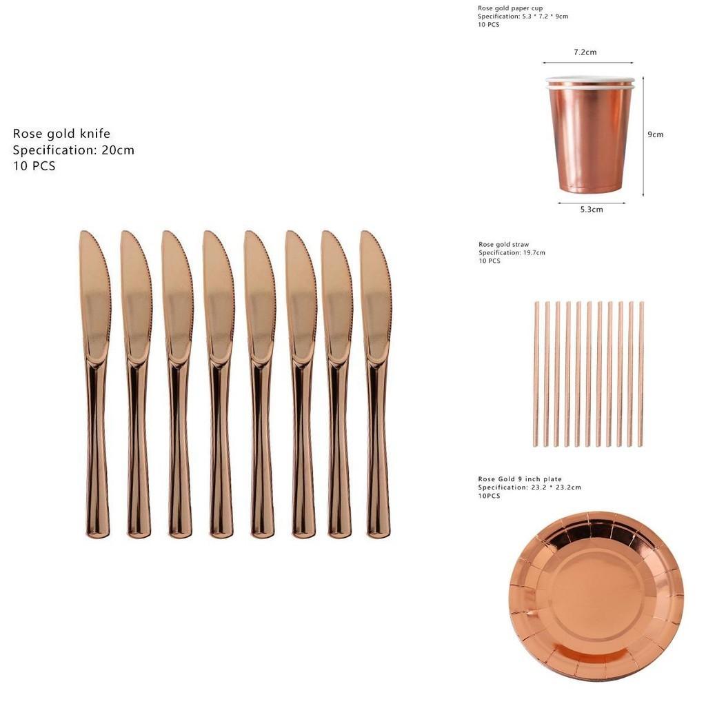 Stylish Rose Gold Stamping Party Tableware Perfect For Wedding Birthday Babyshower Festivities