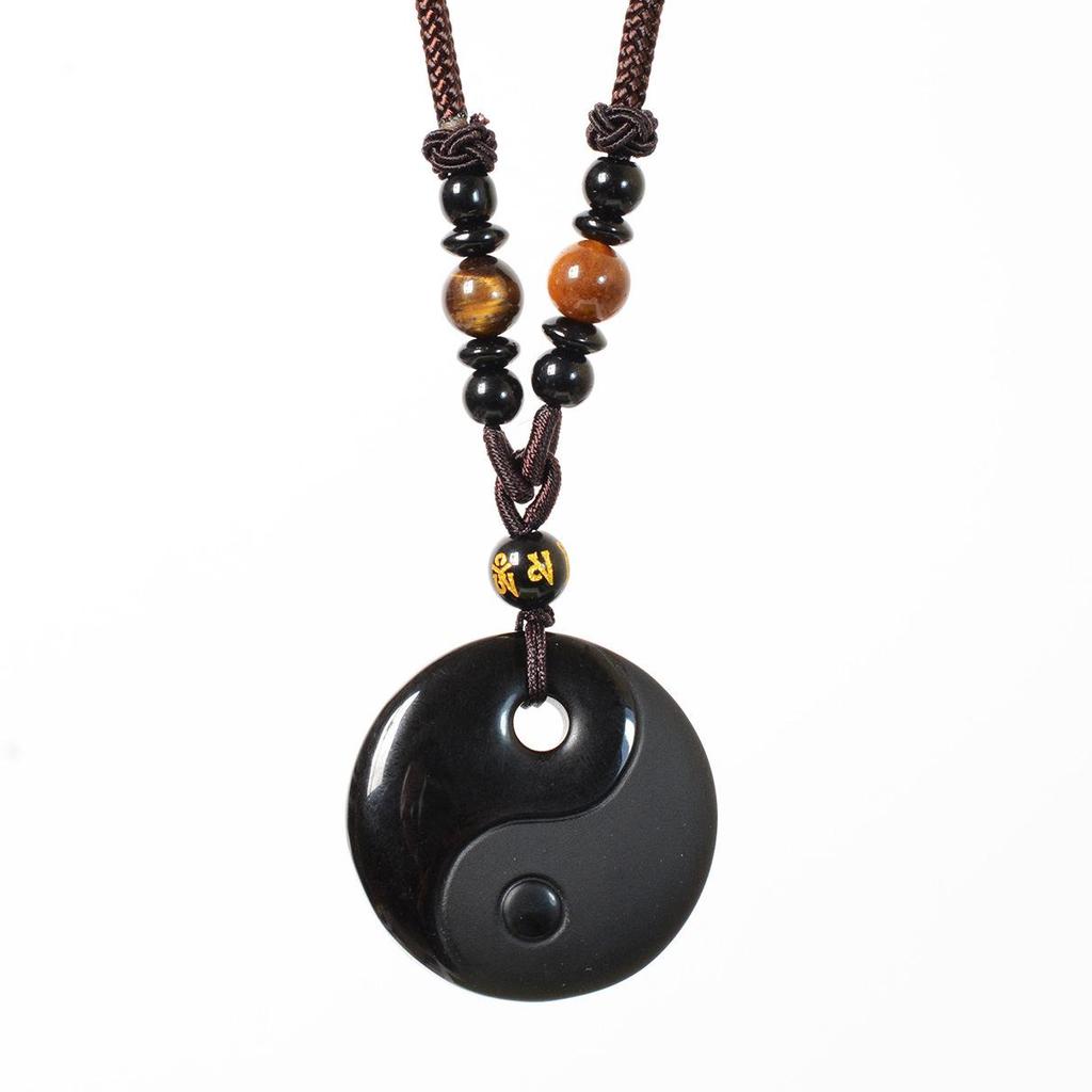 Obsidian Yin Yang Tai Chi Bagua Pendant Necklace