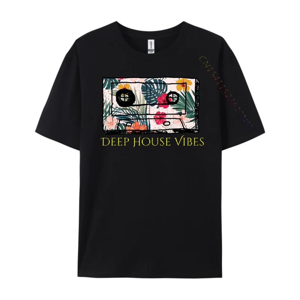 Deep House House Music Cassette Tape T Shirts For Men Original Mens TShirts Graphic Cotton Short Sleeve