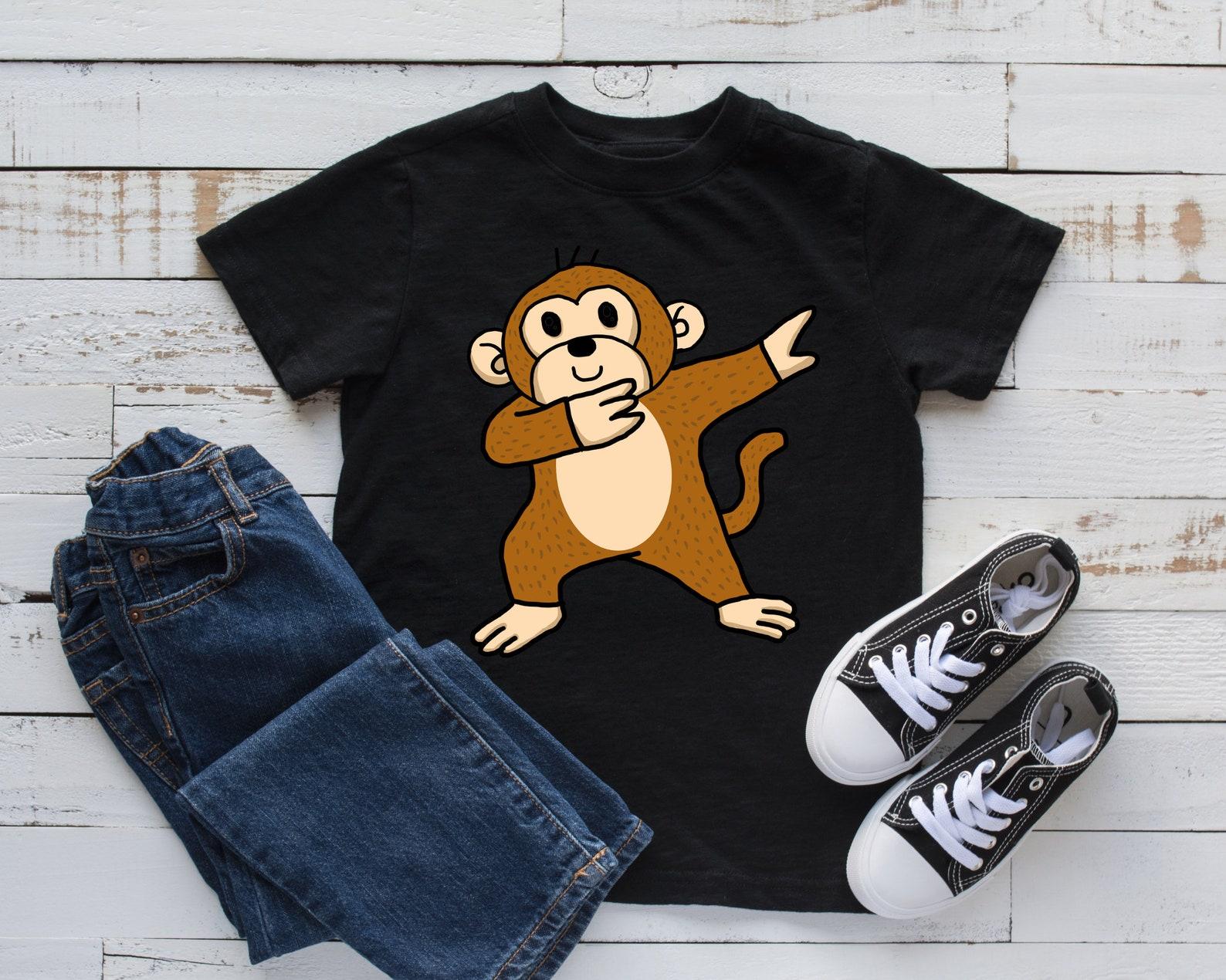 Dabbing Monkey T-Shirt, Cute Monkey Kids Tee, Zoo Toddler Tee, Tank Top, T-shirt, T-shirt,T-shirt, Kids Tee Apparel Gift L