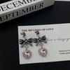 Boucle D’oreille Femmes Pink Rhinestone Love Peach Heart Bow Knot Drop Earrings For Women Gothic  Earrings Trendy Jewelry