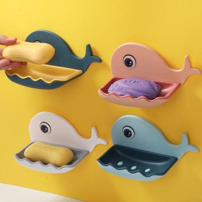 No-Drill Adhesive Soap Dish, Creative Whale-Shaped Soap Holder With Drainage For Bathroom Double-Layer Drain Soap Box