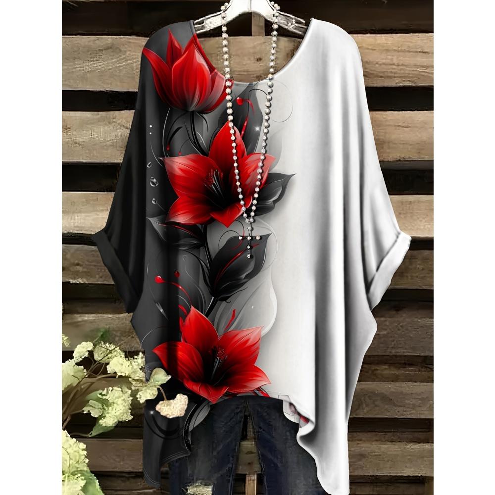 Sommer Elegante Frau Blumenprint Oberteil Vintage Rundhals Damen Kurzarm Y2k Grafik T-Shirt Mode Y2k Kleidung Frau 2025