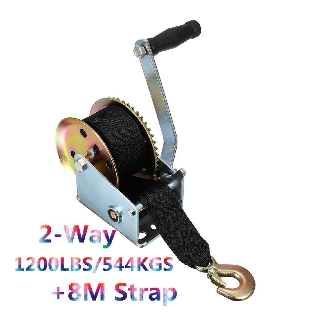 Black 1200LBS/544KGS Hand Winch Gear 2-Way Synthetic Boat Tailer Camper With 8M Strap