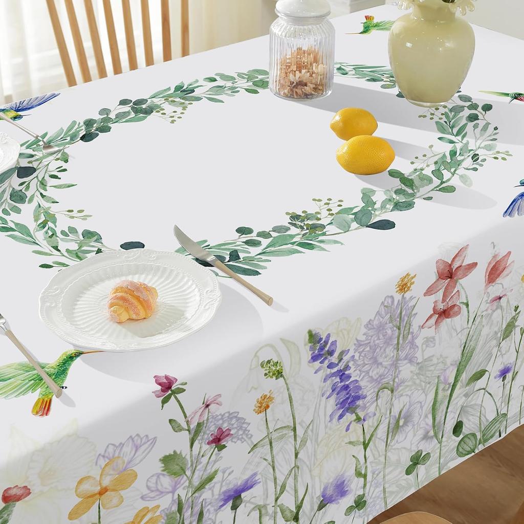 Spring Wildflower Birds Plants Rectangle Tablecloth for Table Decor Farmhouse Kitchen Dining Tablecloth Wedding Party Decoration