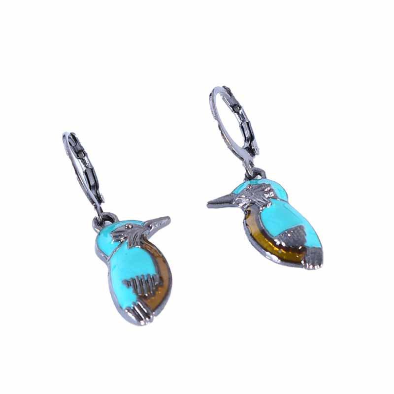 European and American Retro Silver Turquoise Bird Earrings