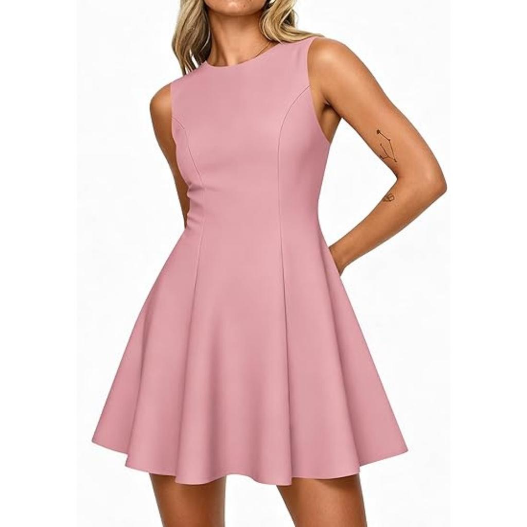 Summer Women's Elegant Sleeveless Boat Neck A-line Dress, Japanese & Korean Style Casual Dress for Spring