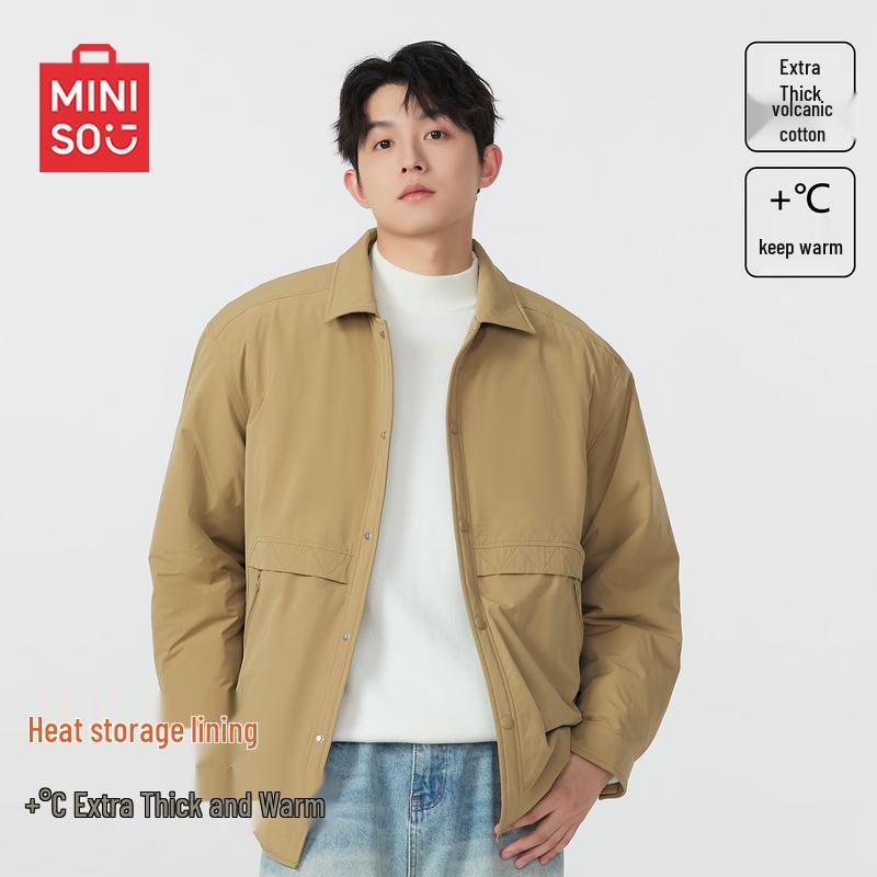 

MINISO Men s American Retro Padded Shirt-Collar Jacket XL
