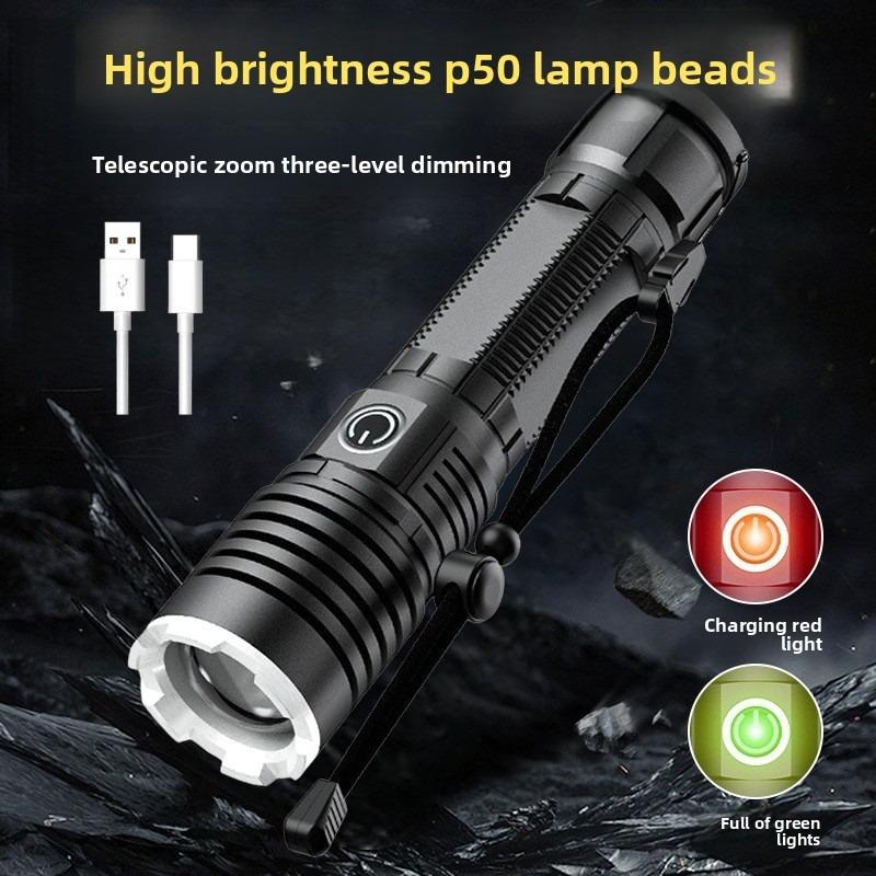 Ultra-Bright Multi-Functional Zoomable Flashlight Rechargeable Long-Lasting Portable for Outdoor Emergency Use