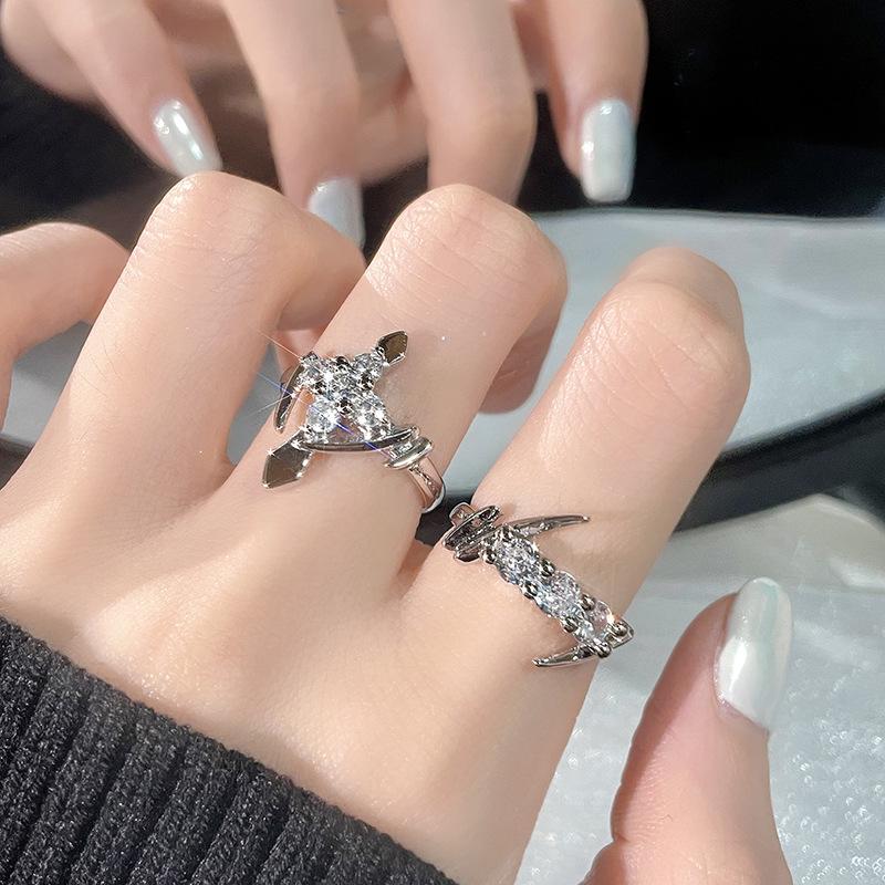 Niche Design Sense Sacred Contract Full Diamond Zircon Premium Sense Cross Ring Tide Cool Neutral Index Finger Ring Female