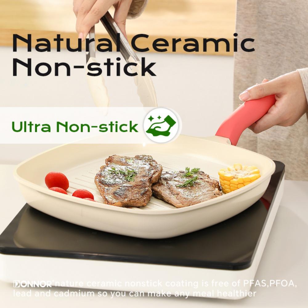 DOONOR Nonstick Frying Pan Griddle Grill Pan Non-Stick Cookware for All Hob Types Easy Clean Steak Frying Pan Omelette Pan