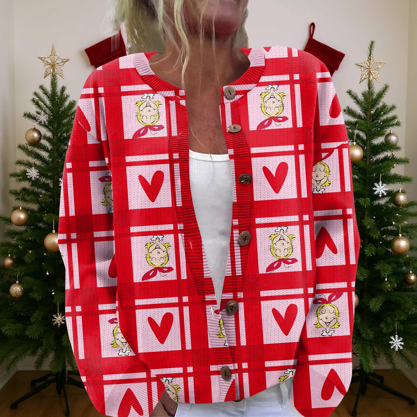 

Женский рождественский свитер Милый забавный рождественский свитер Осень и зима Свитер с длинным рукавом вязаный XL киноварь