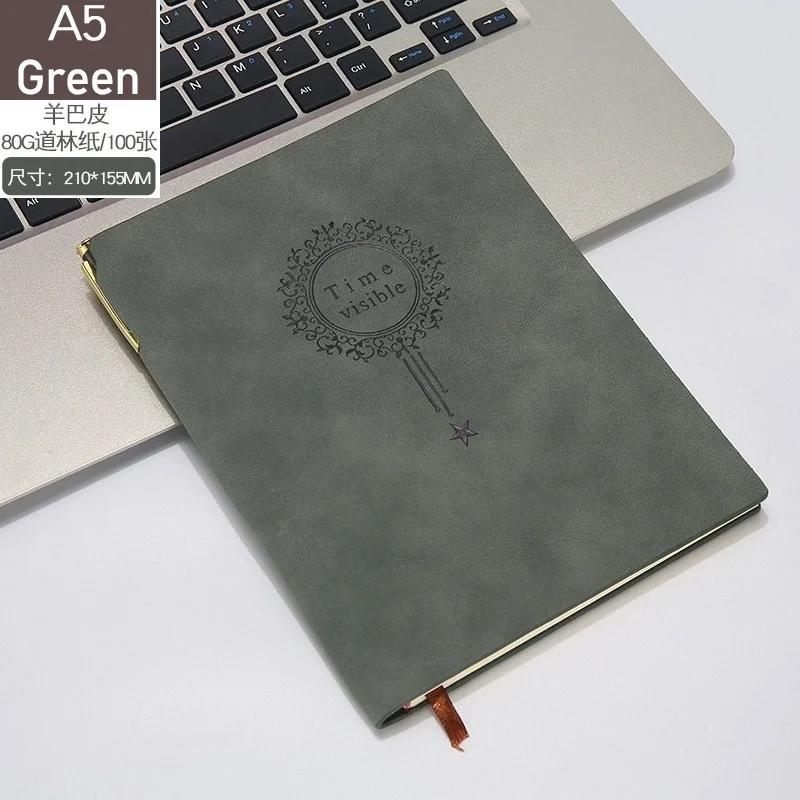 A5 Retro Leather Office Notepad with Pen Printing Travel Diary Business Men Notebook Students School Supplies Korean Stationery