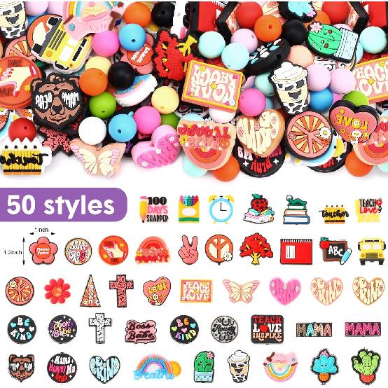 122 Pcs Silicone Focal Beads for DIY Pens Making Kit Include 12 Beadable Pens 110 Silicone Focal Beads for Pen Keychains DIY Making
