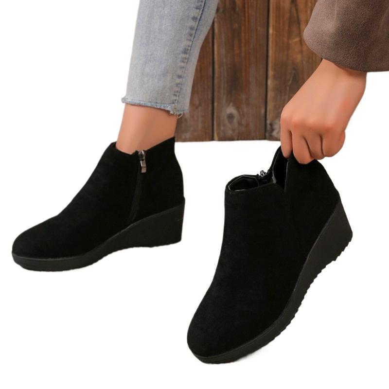 Hot Sale Women's Shoes Side Zipper Women's Boots Fashion Leopard Print Modern Boots Women New Round Toe Wedge Ankle Boots