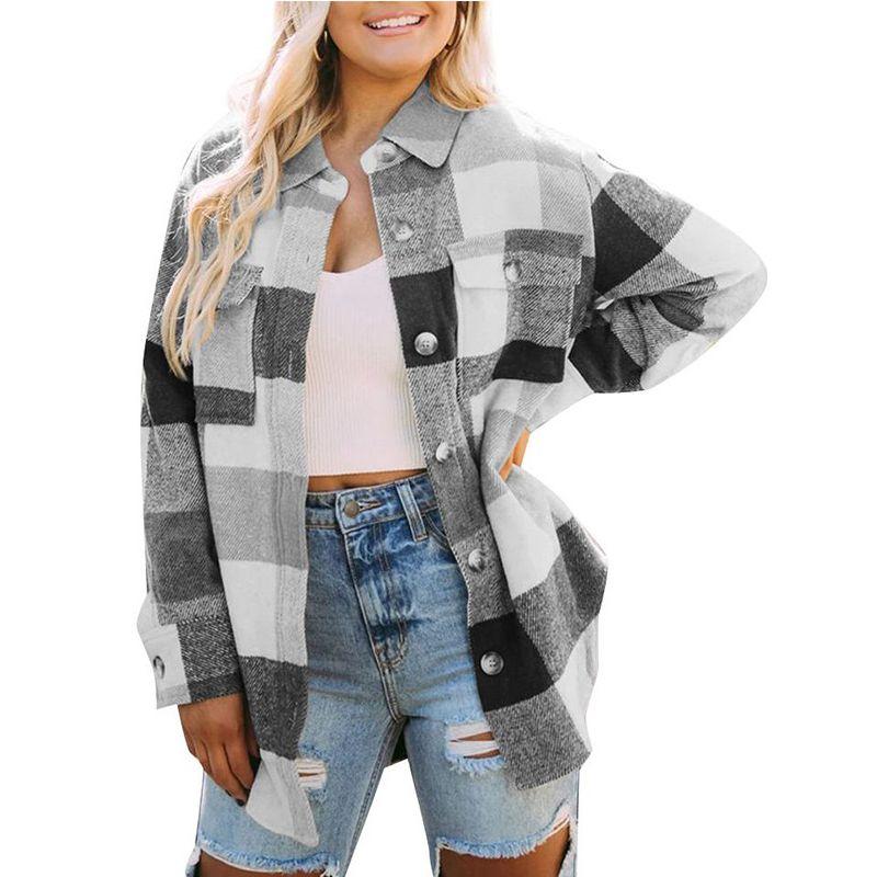 New New Plaid Shirt Single Brewed Jacket Women Woolen Coat