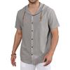 Men's Short Sleeve Shirt Cotton Linen Breathable Lightweight Solid Color Drawstring Hooded Shirts Casual Simple Style Tops