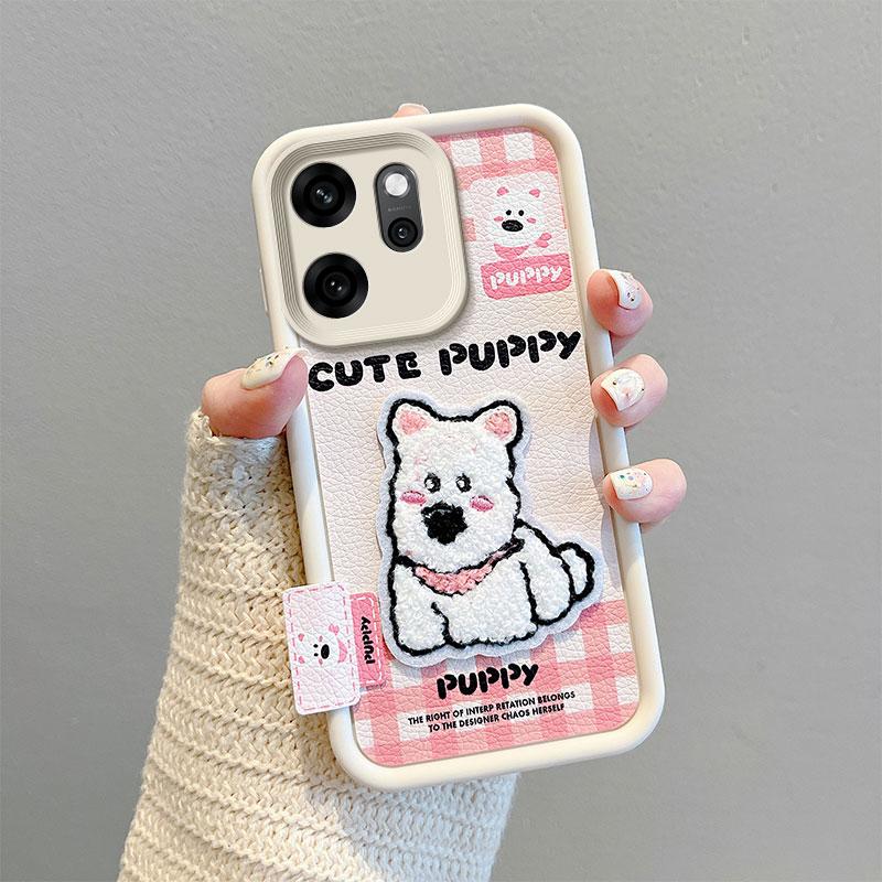 KEYSION Cartoon Cute Plush Embroidery Case for OPPO Reno14 F 5G with Lanyard Silicone Shockproof Phone Cover for OPPO Reno 14F 5G