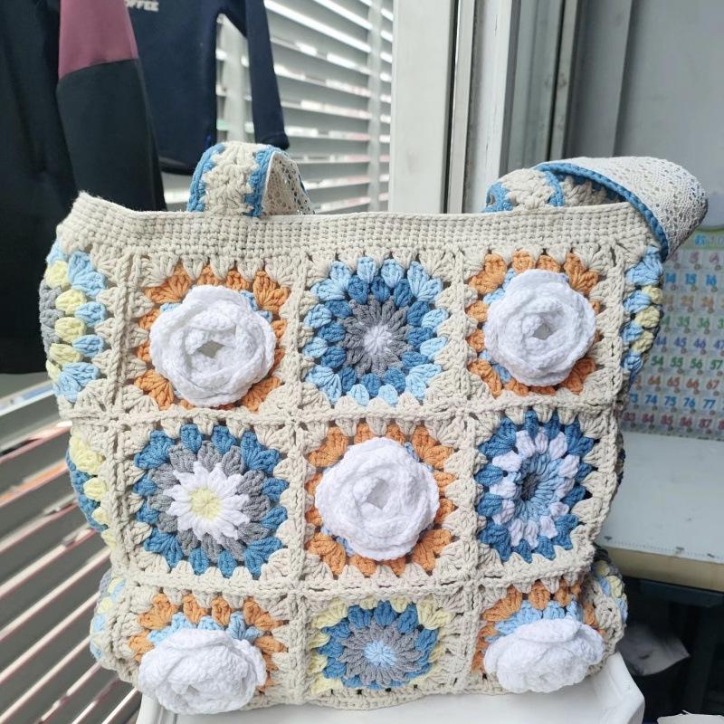 

Сумка на плечо «Бабушкин квадрат с камелией» Набор для DIY - Подарок ручной вязки для лучшей подруги/девушки