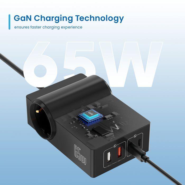 Chargeur - Ewent - EW3992 - 65W - GaN - 6 appareils simultanément