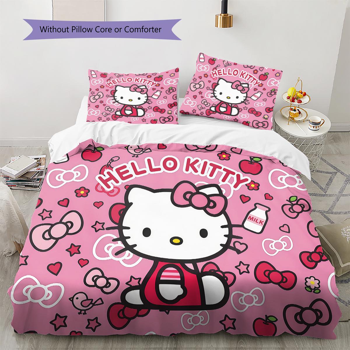 

Sanrio Pink Pattern Bedding,Quilt Set Quilt Cover Pillowcase Home Birthday Gift(1 * duvet cover + 2 * pillowcase, without core) 135x200cm
